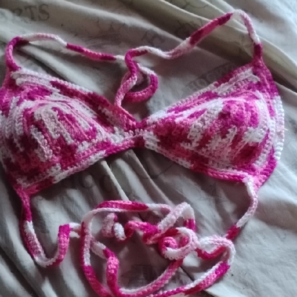 Pink Crochet Bikini Top
